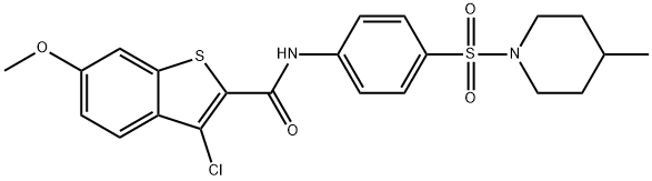 3-chloro-6-methoxy-N-{4-[(4-methylpiperidin-1-yl)sulfonyl]phenyl}-1-benzothiophene-2-carboxamide 化学構造式