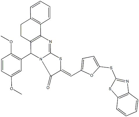 10-{[5-(1,3-benzothiazol-2-ylsulfanyl)-2-furyl]methylene}-7-(2,5-dimethoxyphenyl)-5,7-dihydro-6H-benzo[h][1,3]thiazolo[2,3-b]quinazolin-9(10H)-one Structure