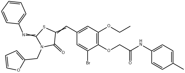 2-(2-bromo-6-ethoxy-4-{[3-(2-furylmethyl)-4-oxo-2-(phenylimino)-1,3-thiazolidin-5-ylidene]methyl}phenoxy)-N-(4-methylphenyl)acetamide|