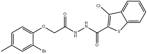 N'-[(2-bromo-4-methylphenoxy)acetyl]-3-chloro-1-benzothiophene-2-carbohydrazide 结构式