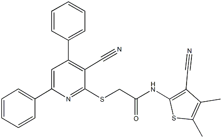 N-(3-cyano-4,5-dimethyl-2-thienyl)-2-[(3-cyano-4,6-diphenyl-2-pyridinyl)sulfanyl]acetamide 结构式