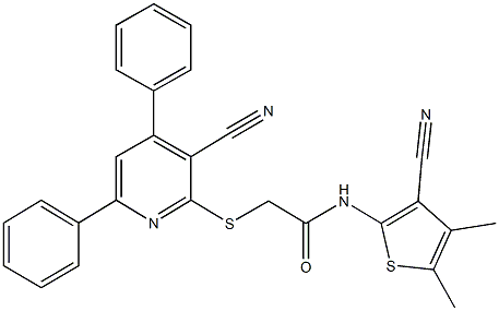 N-(3-cyano-4,5-dimethyl-2-thienyl)-2-[(3-cyano-4,6-diphenyl-2-pyridinyl)sulfanyl]acetamide,444152-01-6,结构式