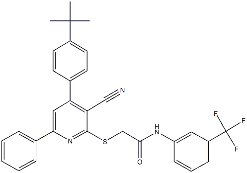 444152-15-2 2-{[4-(4-tert-butylphenyl)-3-cyano-6-phenyl-2-pyridinyl]sulfanyl}-N-[3-(trifluoromethyl)phenyl]acetamide