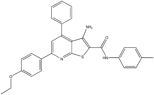 3-amino-6-(4-ethoxyphenyl)-N-(4-methylphenyl)-4-phenylthieno[2,3-b]pyridine-2-carboxamide 结构式