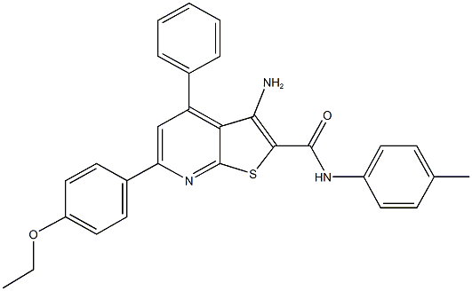 3-amino-6-(4-ethoxyphenyl)-N-(4-methylphenyl)-4-phenylthieno[2,3-b]pyridine-2-carboxamide 化学構造式