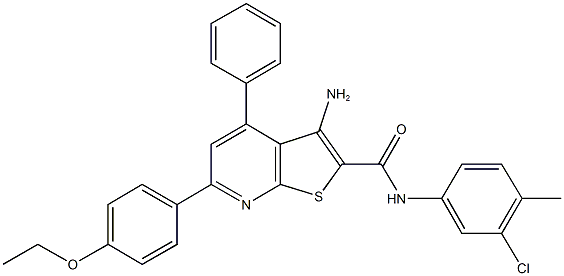 3-amino-N-(3-chloro-4-methylphenyl)-6-(4-ethoxyphenyl)-4-phenylthieno[2,3-b]pyridine-2-carboxamide 化学構造式