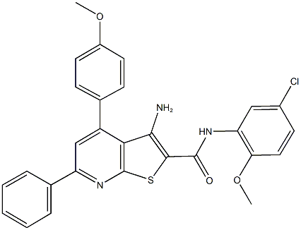 3-amino-N-(5-chloro-2-methoxyphenyl)-4-(4-methoxyphenyl)-6-phenylthieno[2,3-b]pyridine-2-carboxamide 结构式