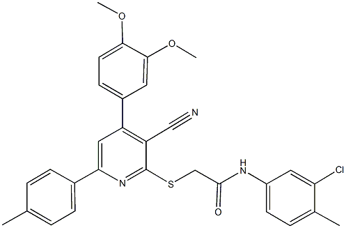 N-(3-chloro-4-methylphenyl)-2-{[3-cyano-4-(3,4-dimethoxyphenyl)-6-(4-methylphenyl)-2-pyridinyl]sulfanyl}acetamide Struktur