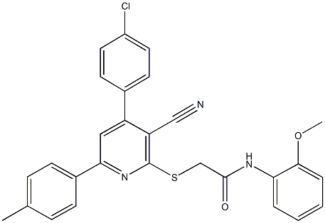 2-{[4-(4-chlorophenyl)-3-cyano-6-(4-methylphenyl)-2-pyridinyl]sulfanyl}-N-(2-methoxyphenyl)acetamide,444153-78-0,结构式