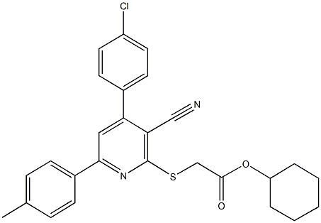 cyclohexyl {[4-(4-chlorophenyl)-3-cyano-6-(4-methylphenyl)-2-pyridinyl]sulfanyl}acetate 结构式