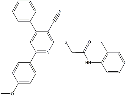 2-{[3-cyano-6-(4-methoxyphenyl)-4-phenyl-2-pyridinyl]sulfanyl}-N-(2-methylphenyl)acetamide Structure