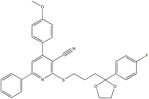 2-({3-[2-(4-fluorophenyl)-1,3-dioxolan-2-yl]propyl}sulfanyl)-4-(4-methoxyphenyl)-6-phenylnicotinonitrile,444154-42-1,结构式