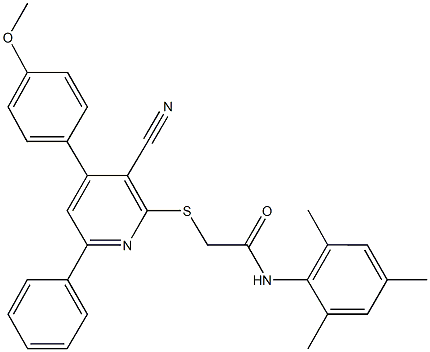 2-{[3-cyano-4-(4-methoxyphenyl)-6-phenyl-2-pyridinyl]sulfanyl}-N-mesitylacetamide Structure