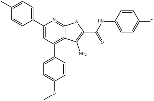 3-amino-N-(4-fluorophenyl)-4-(4-methoxyphenyl)-6-(4-methylphenyl)thieno[2,3-b]pyridine-2-carboxamide 结构式
