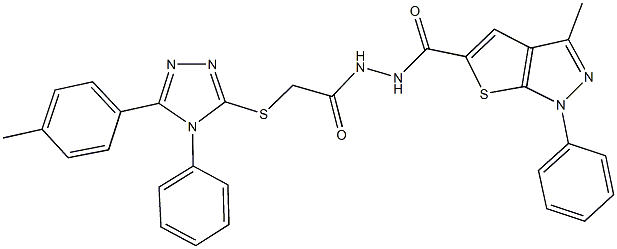 3-methyl-N'-({[5-(4-methylphenyl)-4-phenyl-4H-1,2,4-triazol-3-yl]sulfanyl}acetyl)-1-phenyl-1H-thieno[2,3-c]pyrazole-5-carbohydrazide Struktur