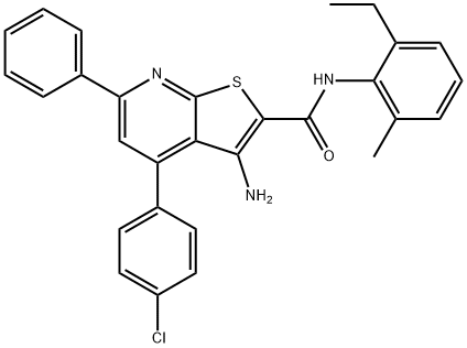 3-amino-4-(4-chlorophenyl)-N-(2-ethyl-6-methylphenyl)-6-phenylthieno[2,3-b]pyridine-2-carboxamide,444155-87-7,结构式