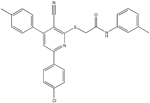 2-{[6-(4-chlorophenyl)-3-cyano-4-(4-methylphenyl)-2-pyridinyl]sulfanyl}-N-(3-methylphenyl)acetamide,444156-76-7,结构式