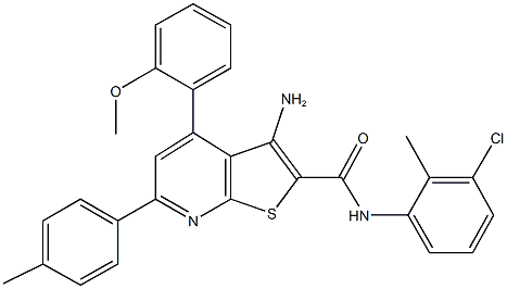 3-amino-N-(3-chloro-2-methylphenyl)-4-(2-methoxyphenyl)-6-(4-methylphenyl)thieno[2,3-b]pyridine-2-carboxamide,444156-91-6,结构式