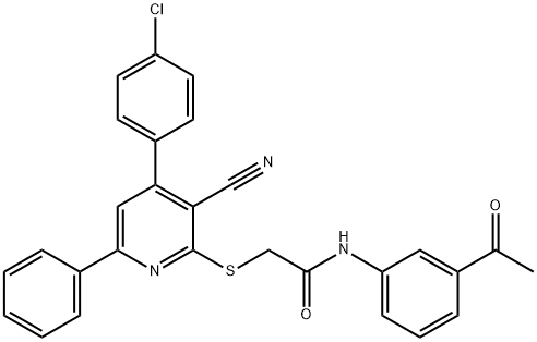 N-(3-acetylphenyl)-2-{[4-(4-chlorophenyl)-3-cyano-6-phenyl-2-pyridinyl]sulfanyl}acetamide Struktur