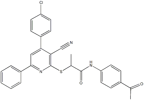 N-(4-acetylphenyl)-2-{[4-(4-chlorophenyl)-3-cyano-6-phenyl-2-pyridinyl]sulfanyl}propanamide,444157-09-9,结构式
