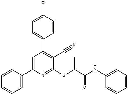 2-{[4-(4-chlorophenyl)-3-cyano-6-phenyl-2-pyridinyl]sulfanyl}-N-phenylpropanamide 化学構造式
