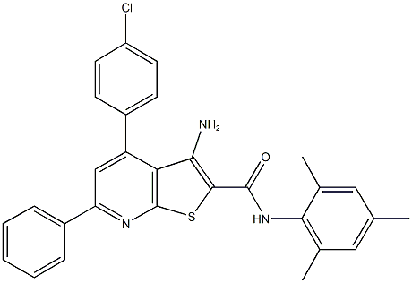 3-amino-4-(4-chlorophenyl)-N-mesityl-6-phenylthieno[2,3-b]pyridine-2-carboxamide Struktur
