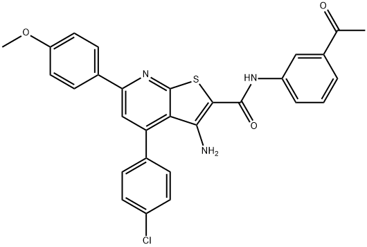 N-(3-acetylphenyl)-3-amino-4-(4-chlorophenyl)-6-(4-methoxyphenyl)thieno[2,3-b]pyridine-2-carboxamide Structure