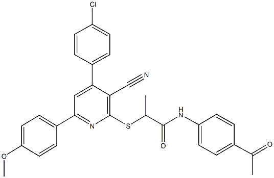 N-(4-acetylphenyl)-2-{[4-(4-chlorophenyl)-3-cyano-6-(4-methoxyphenyl)-2-pyridinyl]sulfanyl}propanamide Structure