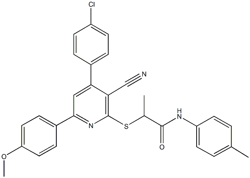 2-{[4-(4-chlorophenyl)-3-cyano-6-(4-methoxyphenyl)-2-pyridinyl]sulfanyl}-N-(4-methylphenyl)propanamide,444157-55-5,结构式