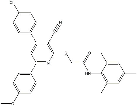 2-{[4-(4-chlorophenyl)-3-cyano-6-(4-methoxyphenyl)-2-pyridinyl]sulfanyl}-N-mesitylacetamide|