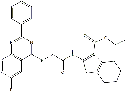 444158-01-4 ethyl 2-({[(6-fluoro-2-phenyl-4-quinazolinyl)sulfanyl]acetyl}amino)-4,5,6,7-tetrahydro-1-benzothiophene-3-carboxylate