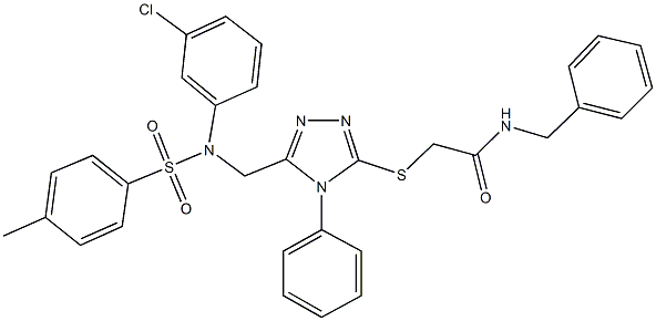 N-benzyl-2-{[5-({3-chloro[(4-methylphenyl)sulfonyl]anilino}methyl)-4-phenyl-4H-1,2,4-triazol-3-yl]sulfanyl}acetamide,444158-90-1,结构式