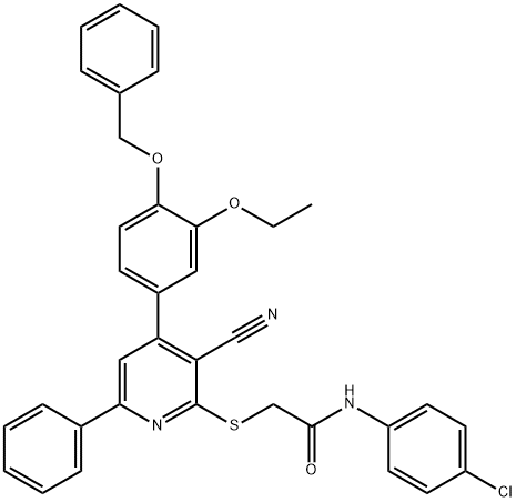2-({4-[4-(benzyloxy)-3-ethoxyphenyl]-3-cyano-6-phenyl-2-pyridinyl}sulfanyl)-N-(4-chlorophenyl)acetamide Struktur