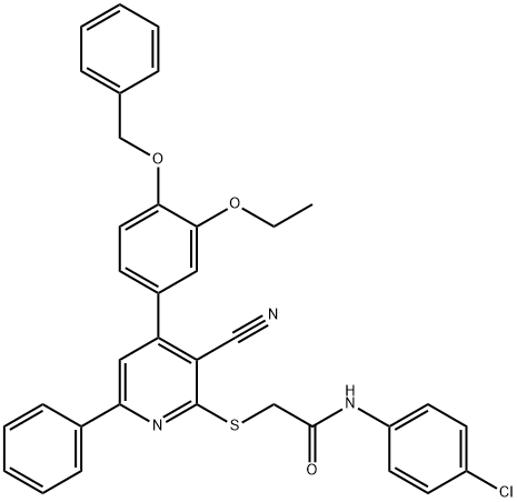 2-({4-[4-(benzyloxy)-3-ethoxyphenyl]-3-cyano-6-phenyl-2-pyridinyl}sulfanyl)-N-(4-chlorophenyl)acetamide,444159-37-9,结构式