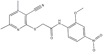 2-[(3-cyano-4,6-dimethyl-2-pyridinyl)sulfanyl]-N-{4-nitro-2-methoxyphenyl}acetamide Struktur