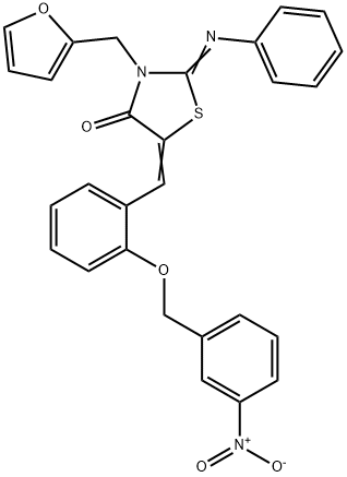 3-(2-furylmethyl)-5-[2-({3-nitrobenzyl}oxy)benzylidene]-2-(phenylimino)-1,3-thiazolidin-4-one Structure