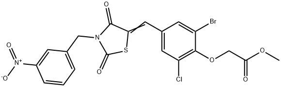 methyl {2-bromo-6-chloro-4-[(3-{3-nitrobenzyl}-2,4-dioxo-1,3-thiazolidin-5-ylidene)methyl]phenoxy}acetate Structure