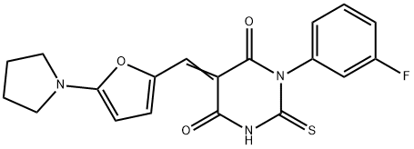 1-(3-fluorophenyl)-5-{[5-(1-pyrrolidinyl)-2-furyl]methylene}-2-thioxodihydro-4,6(1H,5H)-pyrimidinedione 结构式