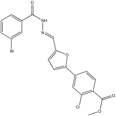 methyl 4-{5-[2-(3-bromobenzoyl)carbohydrazonoyl]-2-furyl}-2-chlorobenzoate Struktur