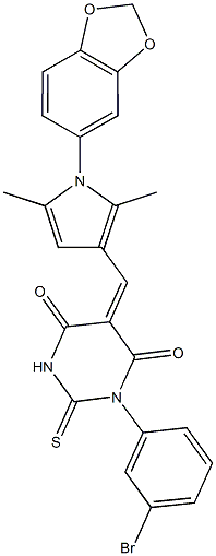 5-{[1-(1,3-benzodioxol-5-yl)-2,5-dimethyl-1H-pyrrol-3-yl]methylene}-1-(3-bromophenyl)-2-thioxodihydro-4,6(1H,5H)-pyrimidinedione Struktur