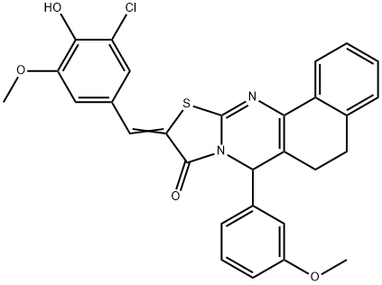 10-(3-chloro-4-hydroxy-5-methoxybenzylidene)-7-(3-methoxyphenyl)-5,7-dihydro-6H-benzo[h][1,3]thiazolo[2,3-b]quinazolin-9(10H)-one Structure