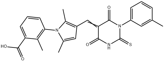 3-{2,5-dimethyl-3-[(1-(3-methylphenyl)-4,6-dioxo-2-thioxotetrahydro-5(2H)-pyrimidinylidene)methyl]-1H-pyrrol-1-yl}-2-methylbenzoic acid 结构式