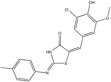 5-(3-chloro-4-hydroxy-5-methoxybenzylidene)-2-[(4-methylphenyl)imino]-1,3-thiazolidin-4-one 结构式