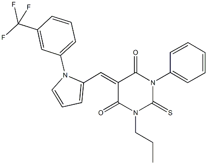 1-phenyl-3-propyl-2-thioxo-5-({1-[3-(trifluoromethyl)phenyl]-1H-pyrrol-2-yl}methylene)dihydro-4,6(1H,5H)-pyrimidinedione 化学構造式