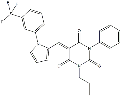 1-phenyl-3-propyl-2-thioxo-5-({1-[3-(trifluoromethyl)phenyl]-1H-pyrrol-2-yl}methylene)dihydro-4,6(1H,5H)-pyrimidinedione 结构式