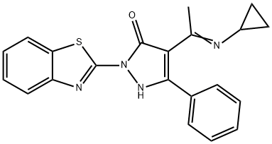 2-(1,3-benzothiazol-2-yl)-4-(N-cyclopropylethanimidoyl)-5-phenyl-1,2-dihydro-3H-pyrazol-3-one Struktur