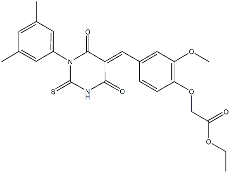ethyl {4-[(1-(3,5-dimethylphenyl)-4,6-dioxo-2-thioxotetrahydropyrimidin-5(2H)-ylidene)methyl]-2-methoxyphenoxy}acetate Structure