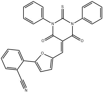 2-{5-[(4,6-dioxo-1,3-diphenyl-2-thioxotetrahydro-5(2H)-pyrimidinylidene)methyl]-2-furyl}benzonitrile Structure