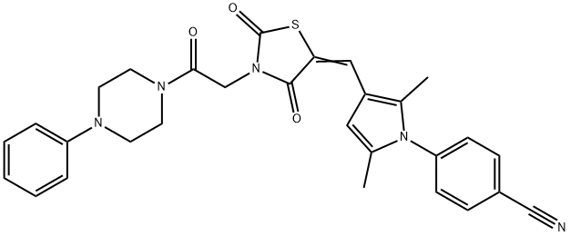 4-[3-({2,4-dioxo-3-[2-oxo-2-(4-phenyl-1-piperazinyl)ethyl]-1,3-thiazolidin-5-ylidene}methyl)-2,5-dimethyl-1H-pyrrol-1-yl]benzonitrile Structure