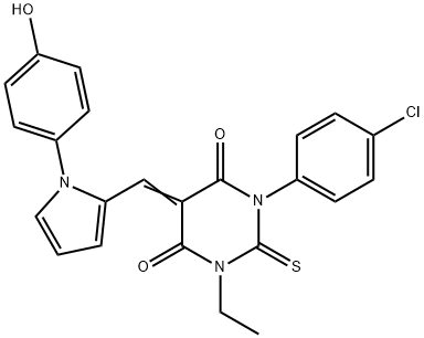 1-(4-chlorophenyl)-3-ethyl-5-{[1-(4-hydroxyphenyl)-1H-pyrrol-2-yl]methylene}-2-thioxodihydropyrimidine-4,6(1H,5H)-dione,444778-90-9,结构式